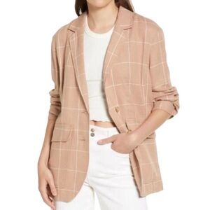 Madewell Breezewoven Larsen Blazer Small Linen Blend Windowpane Sandstone Pink